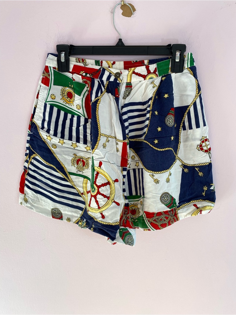 Vintage y2k Nautical Flag Print Rayon Shorts